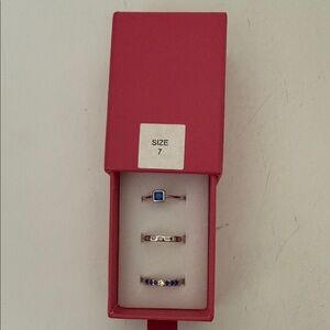 Chic Silver and Blue Ring Trio